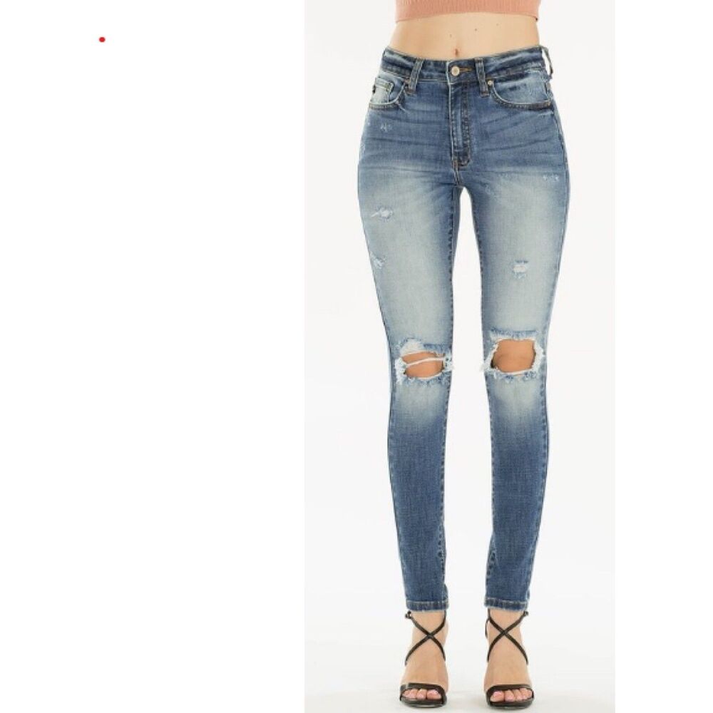 Kancan Jeans Size 13/30 High Rise Skinny Stonewash Jeans Stretch Distressed Blue